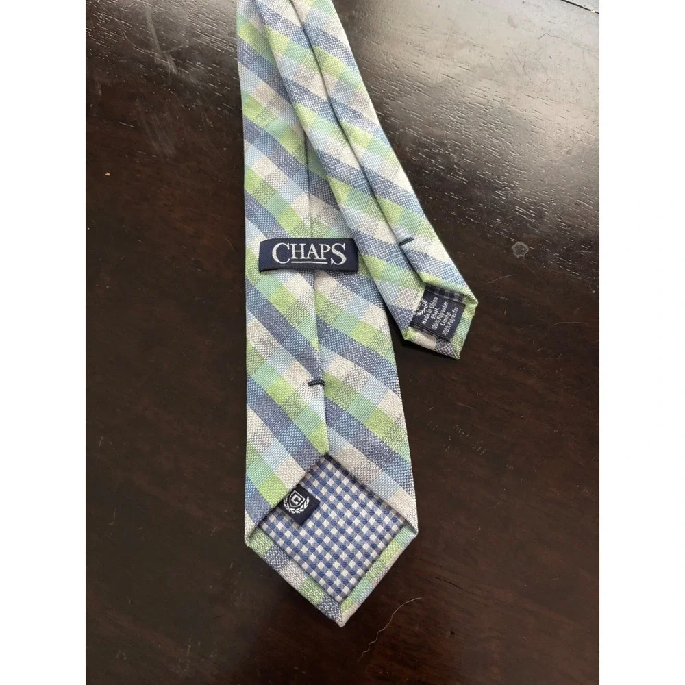 Chaps Boys Blue Green Plaid Clip-On Necktie Formal Woven Accessory